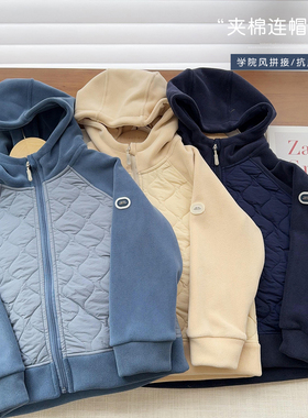 中大童绗线棉服2024冬新款休闲棉袄男女童洋气连帽外套潮童24438