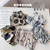 成人%儿童冰瓷人棉不规则花 山东出口人棉亲子裤 狠凉快舒软