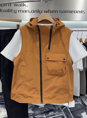 春秋款工装连帽马甲男潮牌宽松百搭无袖坎肩时尚潮流夹克背心外套