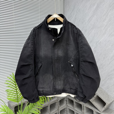 潮牌宽松立领水洗牛仔外套男士秋季新款复古渐变色百搭夹克男上衣