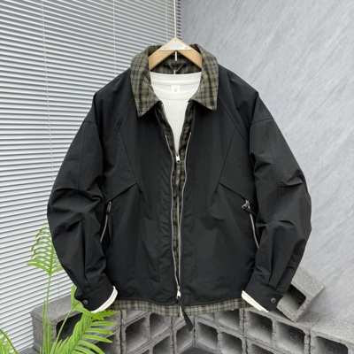 春秋季拼接翻领宽松夹克外套上衣