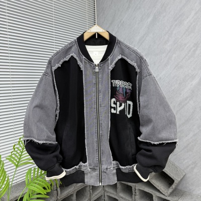 潮牌宽松重工设计感拼接棒球服外套男潮流情侣装百搭休闲夹克上衣