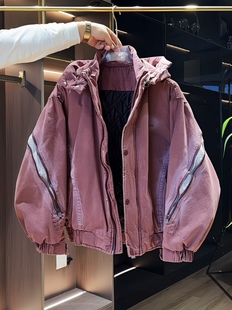 棉衣男冬季新款牛仔连帽棉服外套男潮牌宽松保暖加厚男女情侣夹克