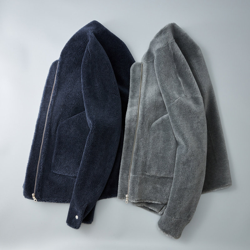 海宁羊羔毛皮毛一体颗粒绒外套男士皮草全羊毛夹克羊剪绒短款大衣