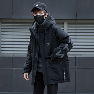 大印花中长款男士羽绒服2021年冬季新款连帽宽松工装派克服外套潮