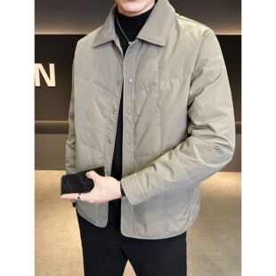 衬衫式羽绒服男冬季轻薄翻领2025新款休闲巴恩风外套加厚行政夹克