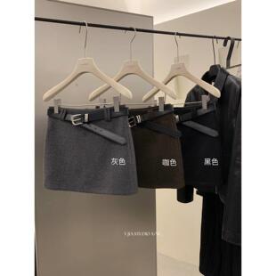 Y.JIA 十三行毛呢半身裙女秋冬小个子高腰显瘦a字包臀裙短裙 伊嘉