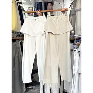 十三行 假两件屁帘阔腿裤 女春夏设计感高腰宽松叠穿休闲长裤 韩式