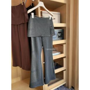 超火微喇阔腿裤 女2025秋冬加厚休闲裤 伊嘉加绒假两件微喇裤 Y.JIA