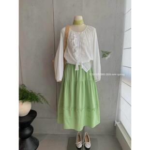 松紧腰半身裙套装 Y.JIA 甜美肌理感绑带花边小衫 法式 女早春 伊嘉