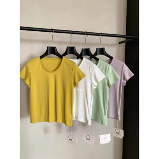 纯色上衣 T恤女春夏显瘦百搭基础款 Hers2026十三行韩版 u领纯色短袖