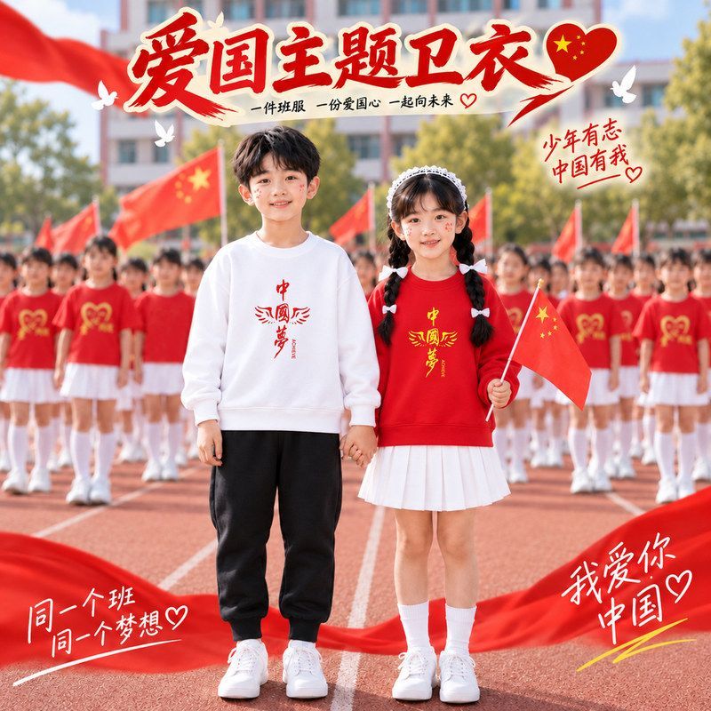 亲子装一家三口春秋2026新款国潮红色卫衣男女童装国庆班服活动服