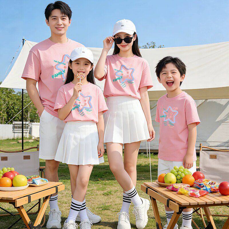 高级感亲子装夏日纯棉T恤宽松显瘦家庭穿搭舒适透气出游拍照短袖