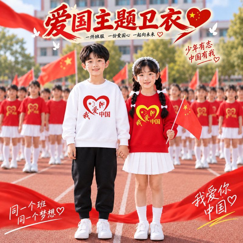爱国活动男女童长袖卫衣中小学生春秋款国庆节儿童表演亲子装班服