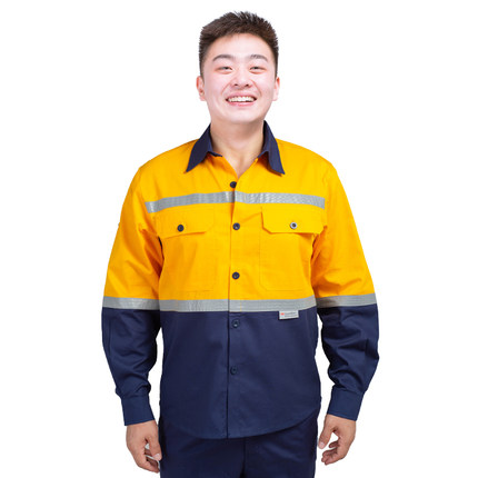 春夏秋纯棉劳保工作服长袖上衣反光耐磨车间汽修工地厂家定制工装