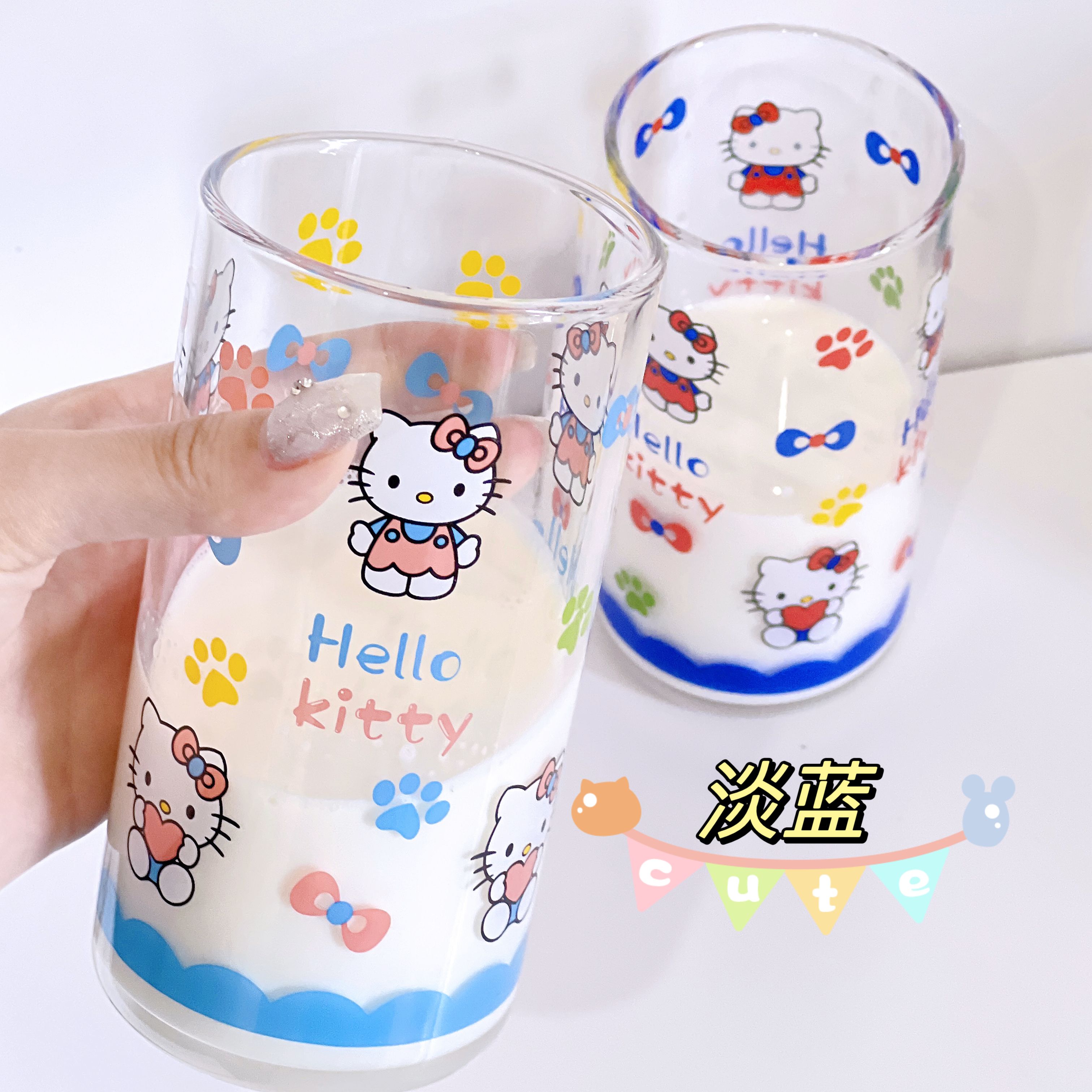 kitty猫牛奶玻璃吸管刻度杯玻璃杯