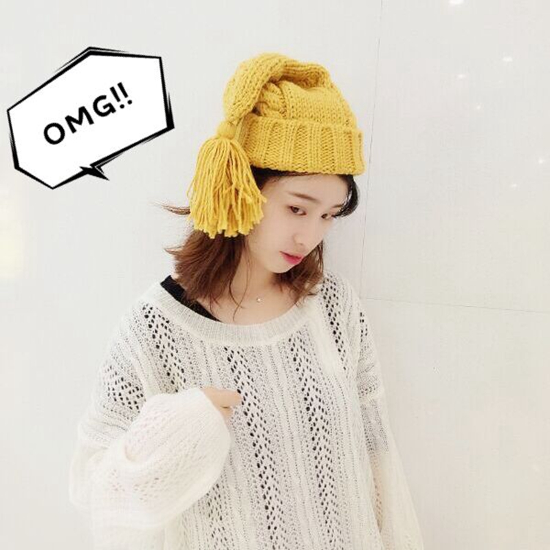 毛线帽子韩版女学生麻花流苏