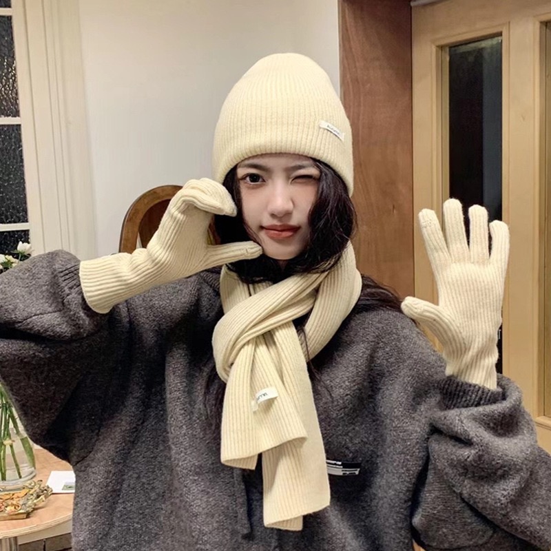 韩版纯色百搭帽子围巾围脖手套冬季针织毛线保暖女秋情侣防寒保暖