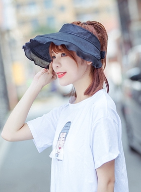 韩版空顶凉帽夏天防晒遮阳草帽户外防紫外线太阳帽子沙滩帽可折叠