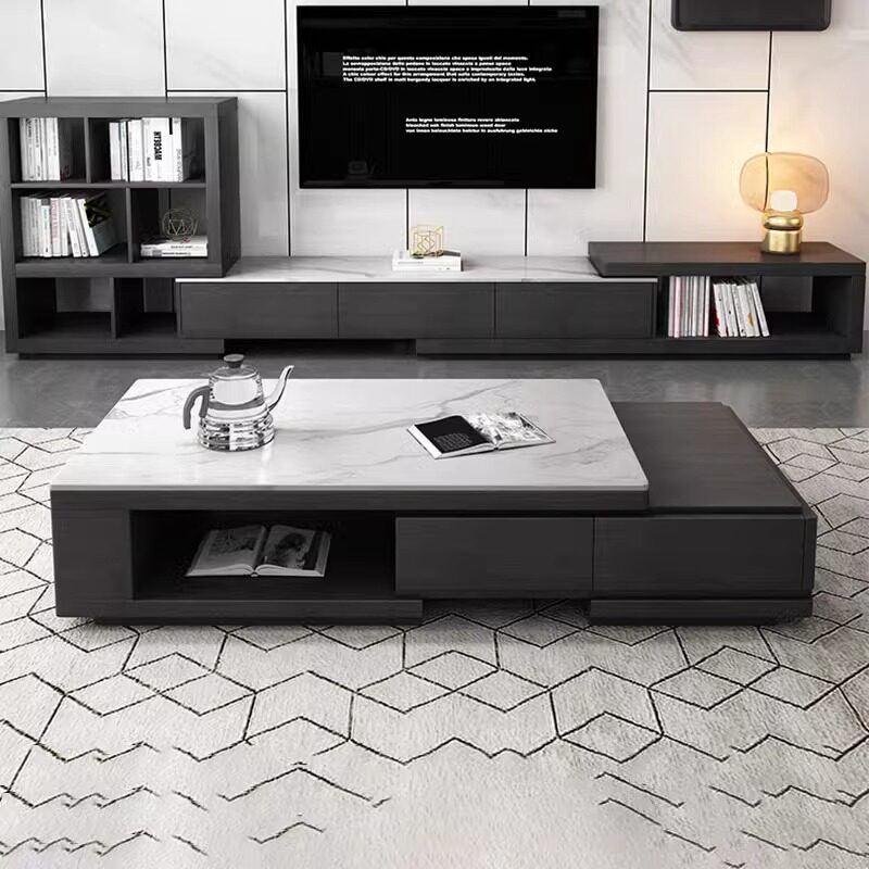 岩板茶几电视柜组合现代简约小户型家用客厅伸缩极简茶几桌