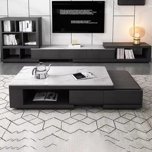 岩板茶几电视柜组合现代简约小户型家用客厅伸缩极简茶几桌