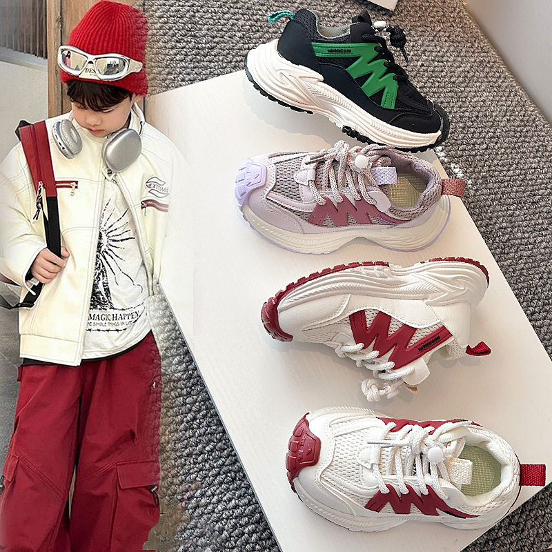 女童老爹鞋儿童运动鞋2026春秋新款双网面透气超轻软底男童跑步鞋