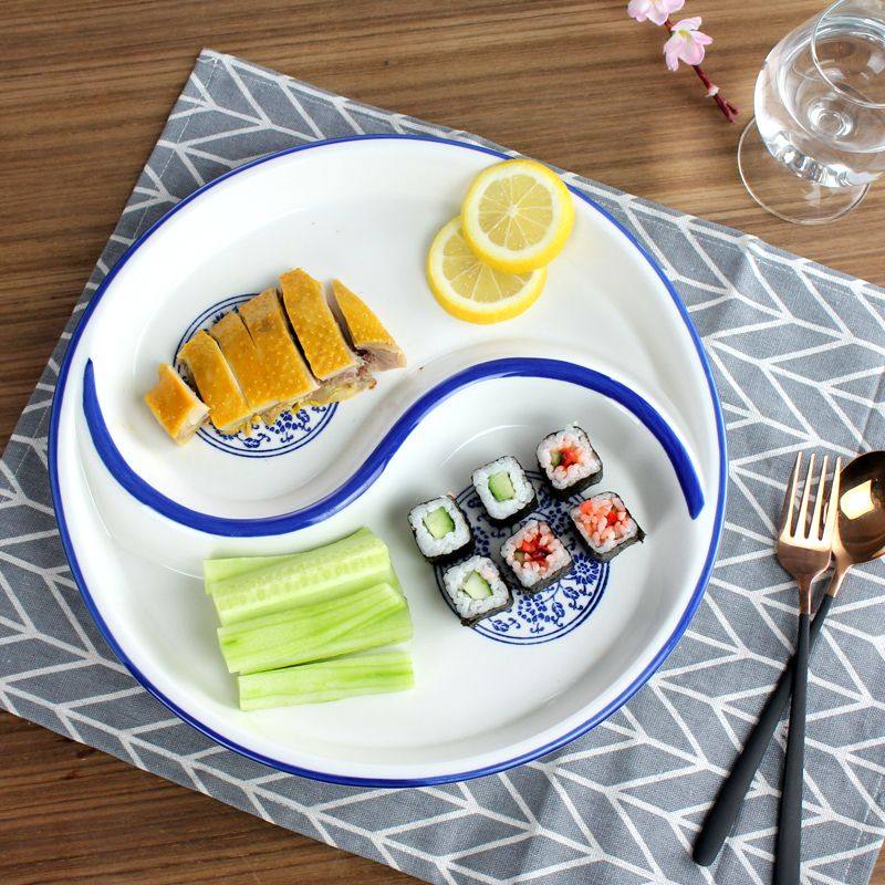 陶瓷太极盘八卦拼盘圆形鸳鸯盘创意家用大盘子水果盘分格盘分餐盘