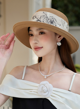 轻奢家-夏季新款遮阳渔夫帽细草编织超轻盆帽透气百搭优雅可折叠