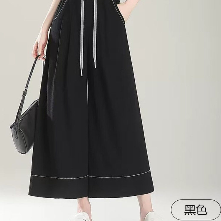 仿亚麻裙裤八分女款阔显瘦腿裤
