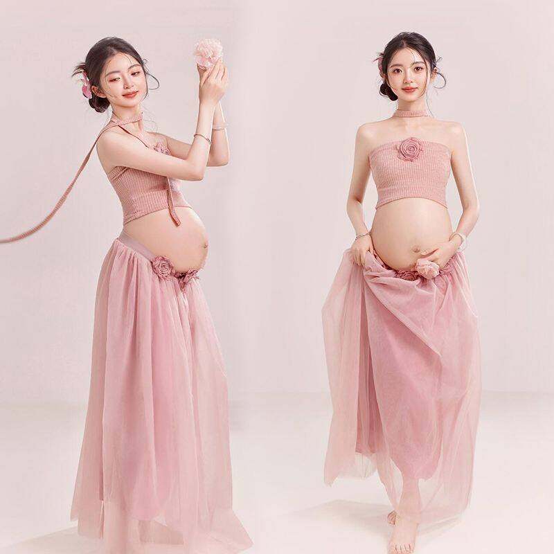 影楼拍照服装粉色法式花朵少女