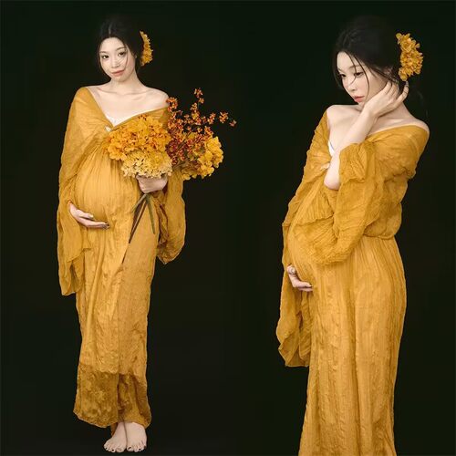 艾美影赏孕妇纯欲复古写真连衣裙