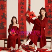 新款 影楼专用艺术照摄影服饰本命年大红色大肚妈咪连衣裙 孕妇服装