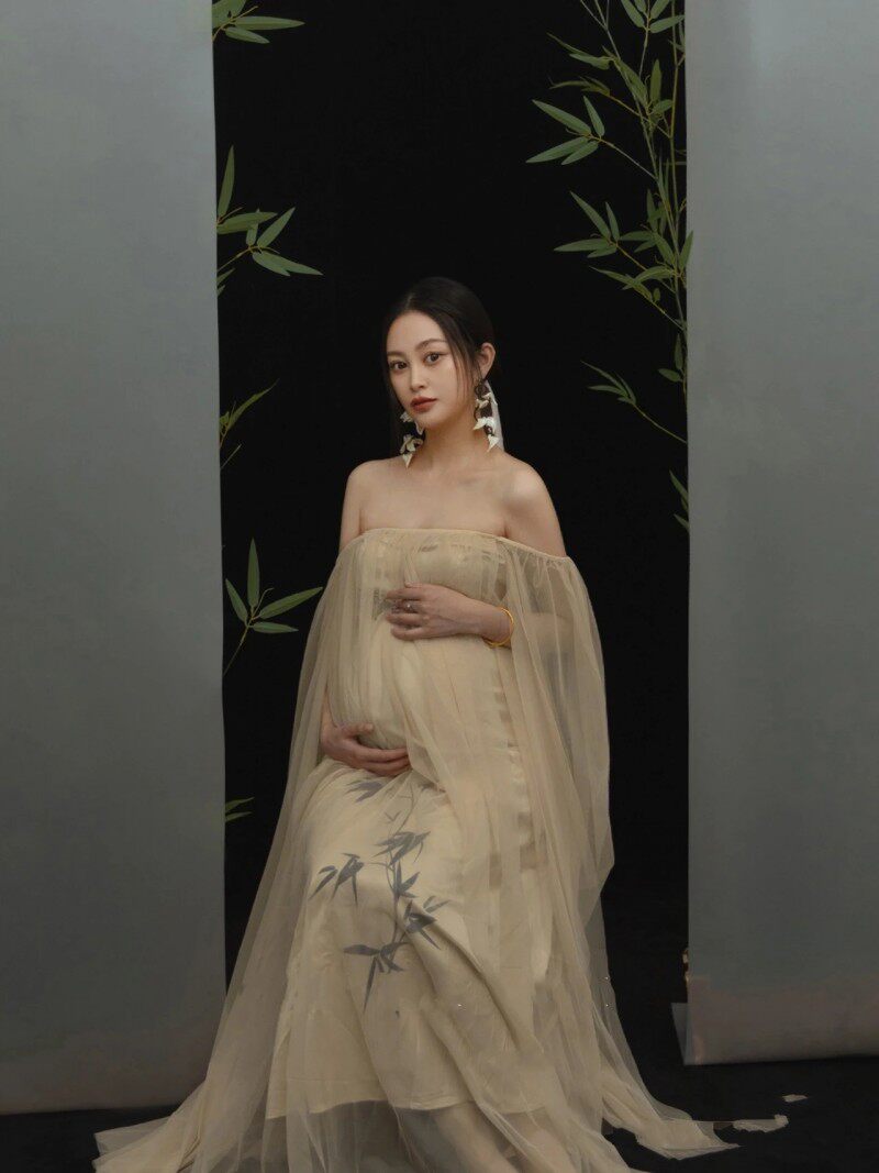优雅气质水墨竹抹胸裙孕妈咪