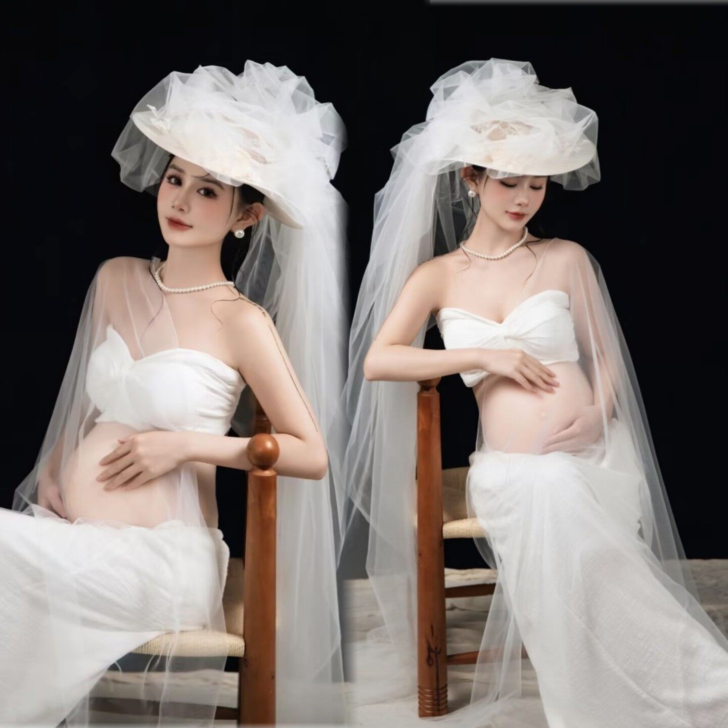 影楼新款孕妇拍照服装法式纯欲风大肚照室内孕妈咪写真摄影在家拍