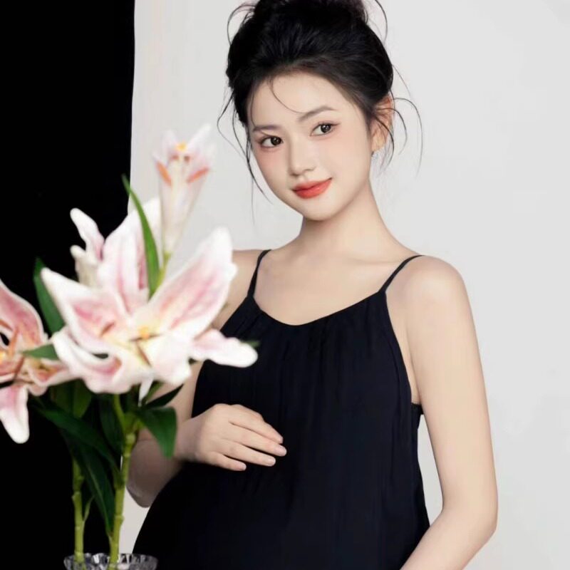 影楼孕妇清新简约黑色吊带写真服