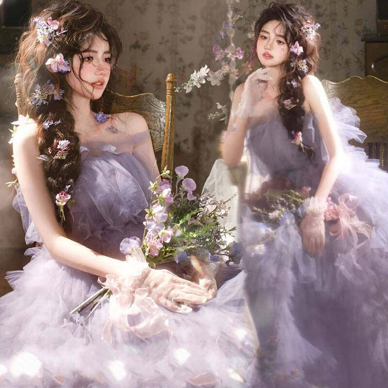 影楼新生唯美梦幻紫轻纱礼服