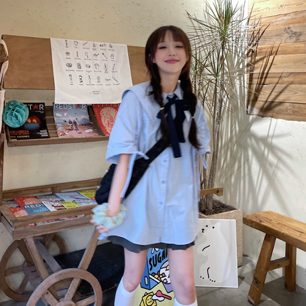 毕业班服女制服日系甜美jk衬衫短袖女夏季法式校服学院风小众上衣