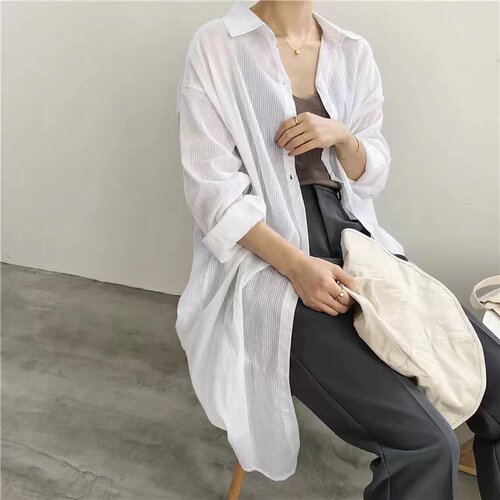 蝙蝠袖条纹开衫棉麻防晒衣