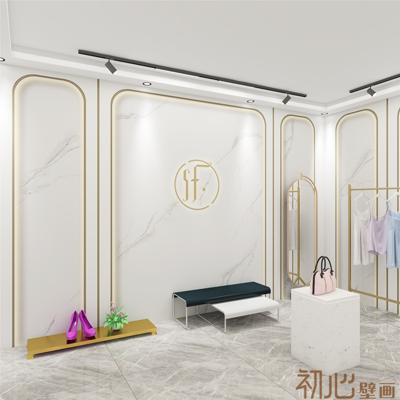 仿石膏线墙纸服装店简约轻奢美容背景墙卧室3d立体直播间壁纸网红