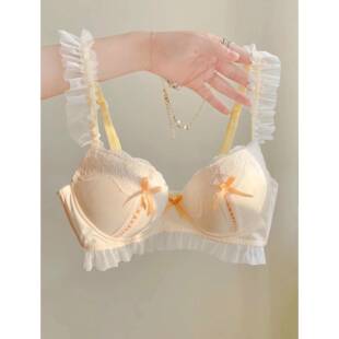 无钢圈蕾丝聚拢胸罩学生甜美文胸套装 日系软妹少女纯欲内衣女薄款