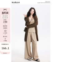 ILLELLA 美拉德穿搭针织开衫外套女春秋中长款杏色吊带休闲套装