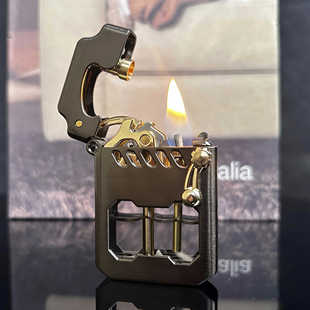 佐罗赛博机甲风煤油打火机创意按压台式纯铜磕头机复古半自动个性