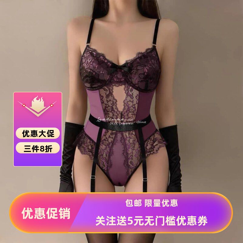 速卖通欧美跨境爆款连体衣性感蕾丝拼接套装绑腿露背性感Teddy