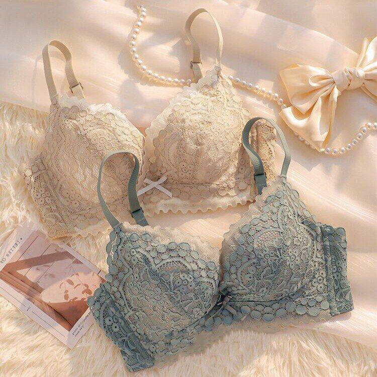 内衣女士小胸聚拢无钢圈调整型收副乳防下垂胸罩夏季蕾丝文胸套装