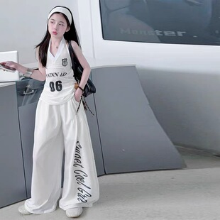 韩版美式辣妹球衣挂脖吊带背心女童2026夏季新款街舞爵士舞套装