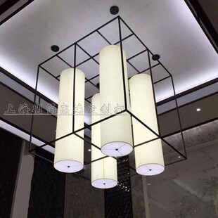 新中式餐厅宴会厅灯饭厅包厢羊皮纸吊灯别墅书房灯样板房定制灯具