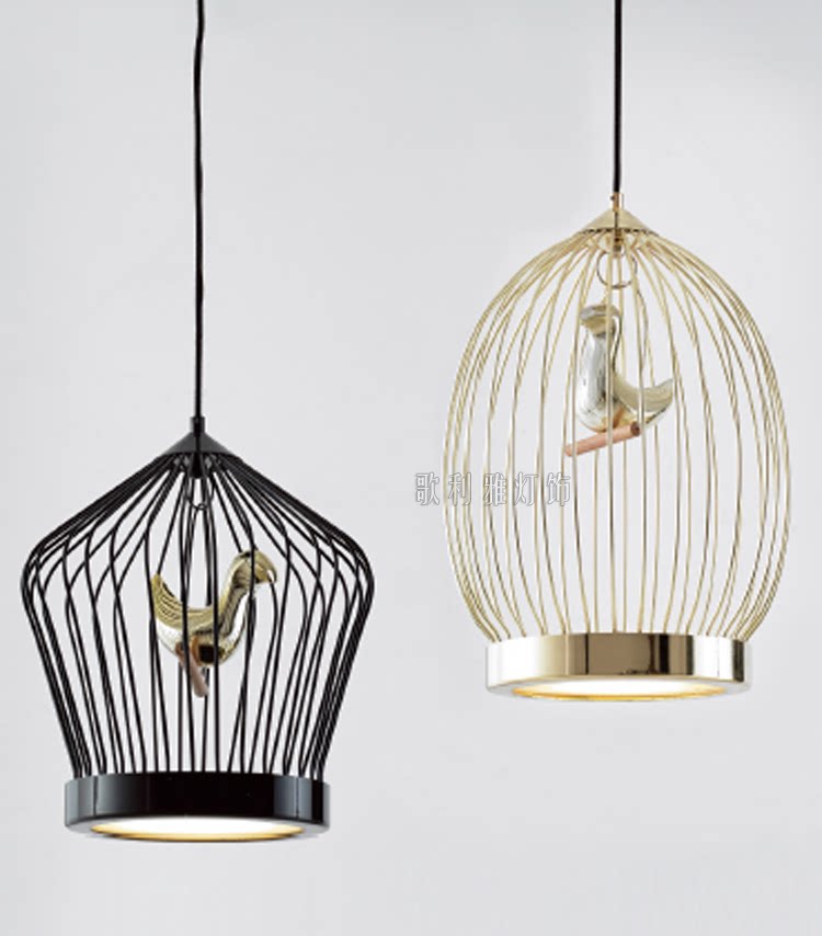 美式设计师简约电镀香槟金鸟笼吊灯客厅酒吧茶楼现代艺术创意灯具