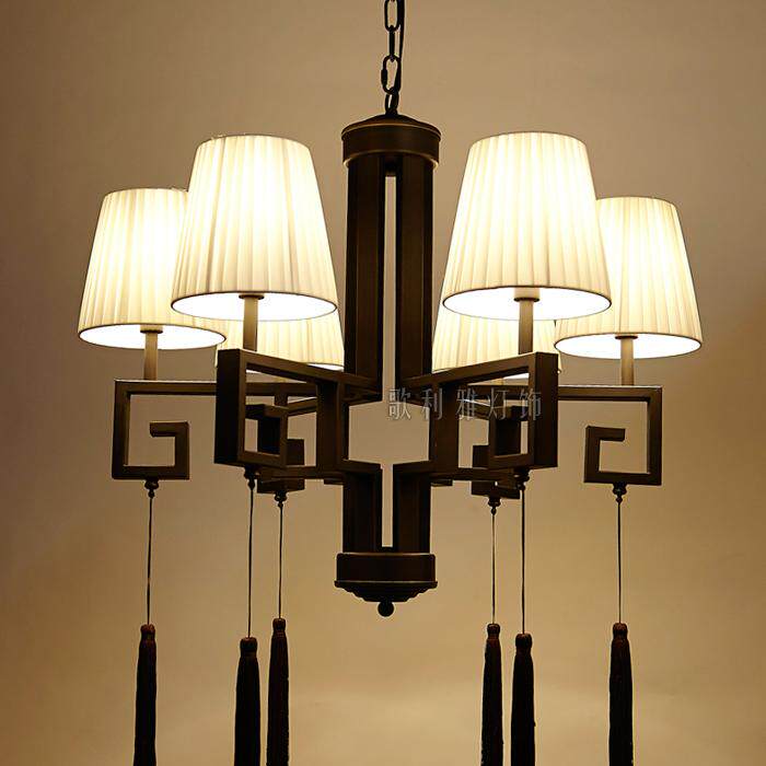 明图新中式多头布艺褶皱吊灯客厅别墅会所茶楼样板间工程装饰灯具