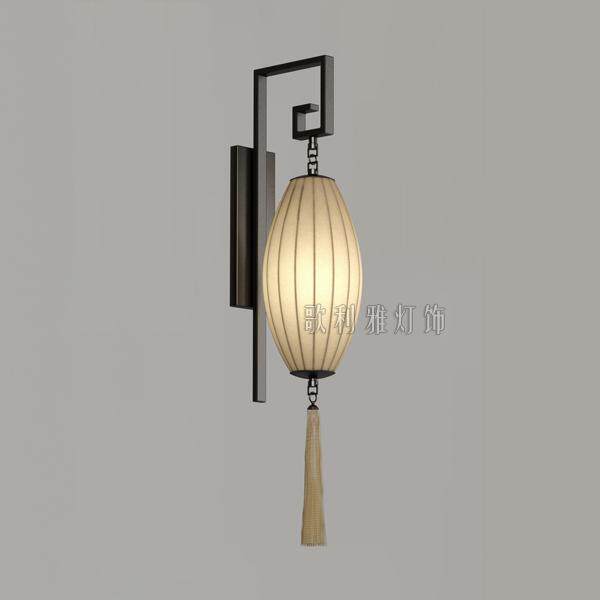 现代新中式卧室床头房间布艺铁艺壁灯 茶楼别墅会所工程订制壁灯