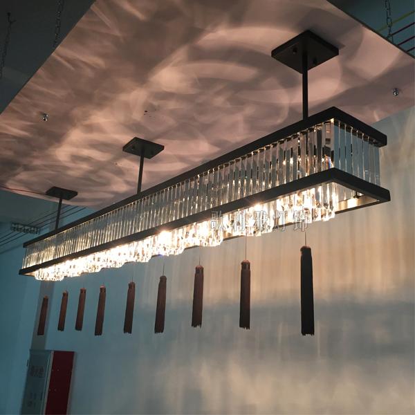 现代餐厅新中式长方形水晶吸顶吊灯酒吧会所前台吧台订制工程灯具